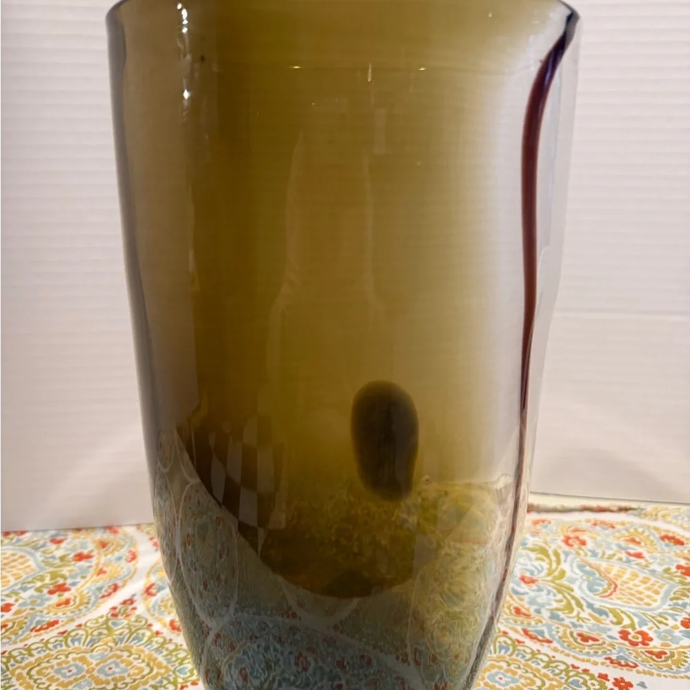 Hand blown Murano style. Turquoise and brown 22” glass vase. Stunning piece.